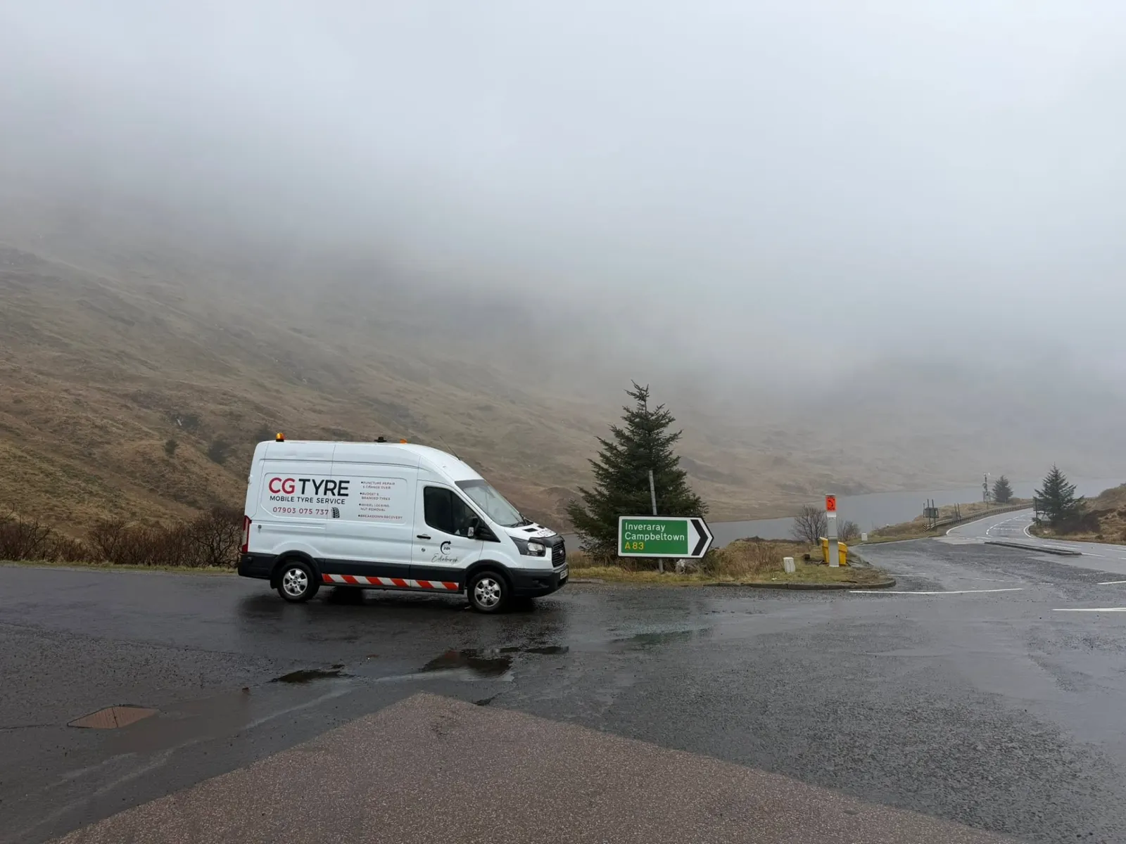 CG Tyre van on the A83 in the Scottish Highlands