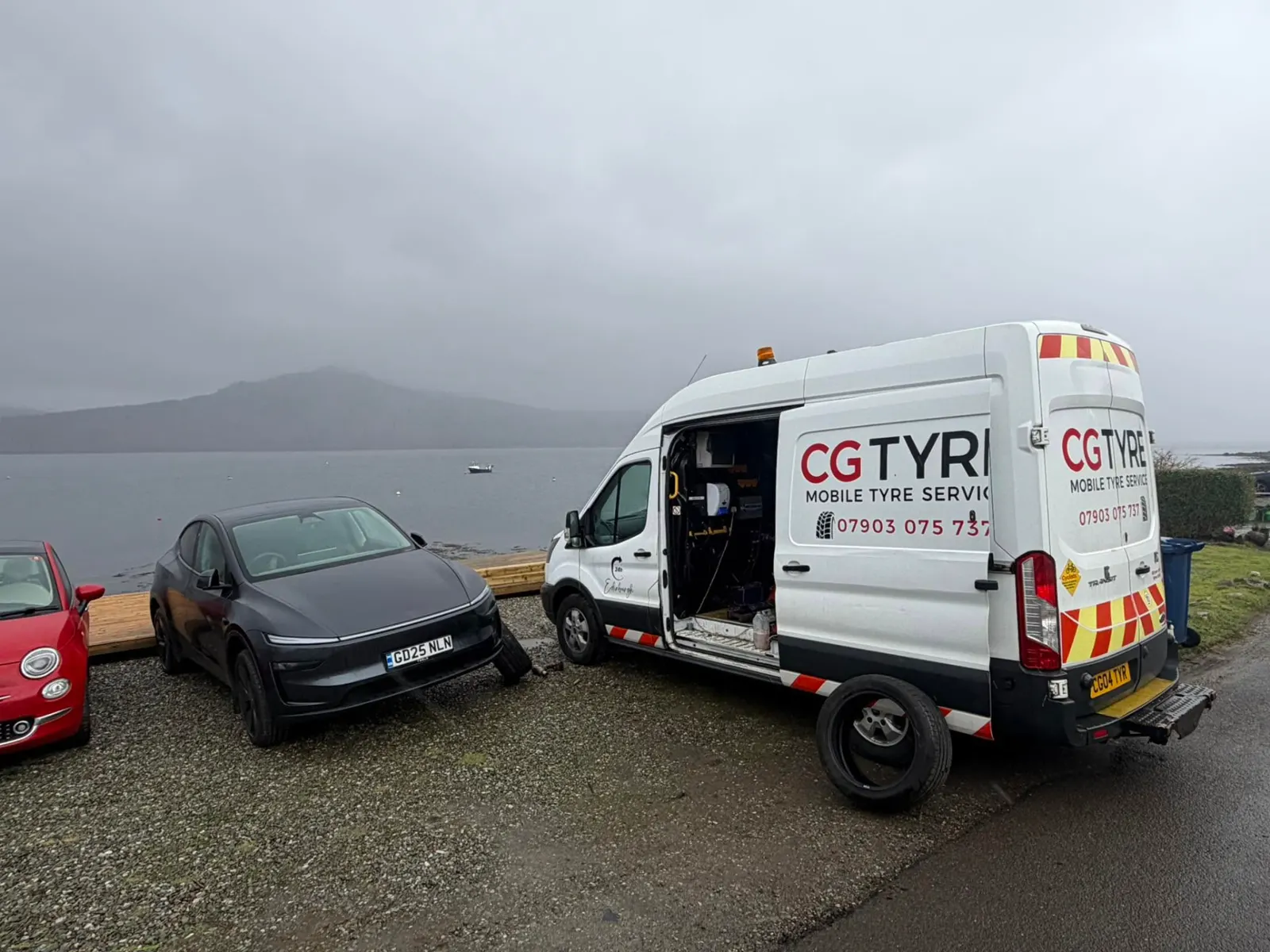 EV tyre fitted beside a Scottish loch